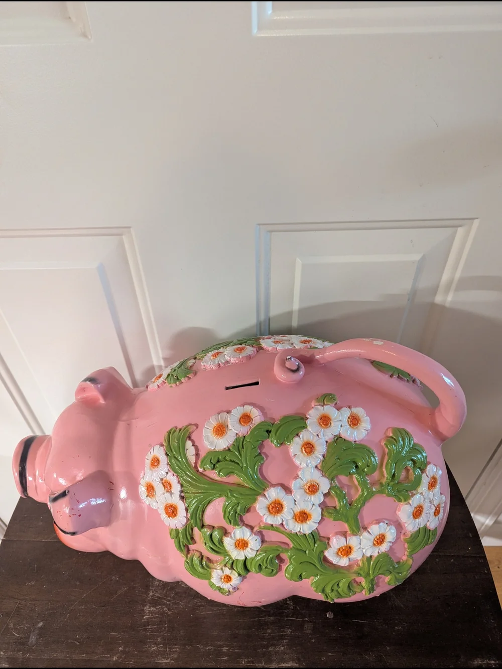 Vintage 1976 Pink Floral Ceramic Pig Piggy Bank - Picture 4 of 16